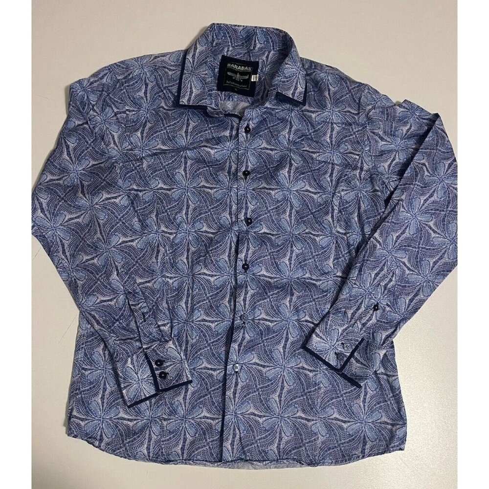 BARABAS Shirt Mens Large Blue‎ Green Paisley Long Sleeve Button Up Shirt